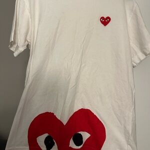 Comme des Garcons White and Red Heart Tee